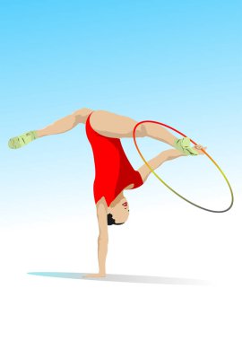 Ritmik jimnastik dairesi olan kız. 3d vektör illüstrasyonu