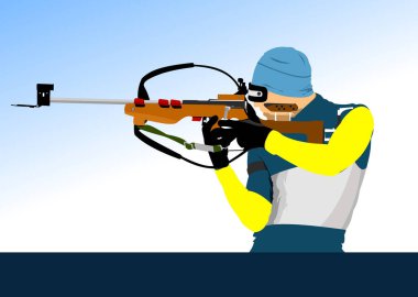 Biatlon koşucusu renkli siluet. Çekim. Vektör 3d illüstrasyon