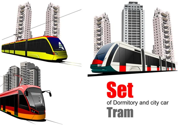 Транспорт Города Современный Трамвай Цветная Векторная Иллюстрация Дизайнеров — стоковый вектор