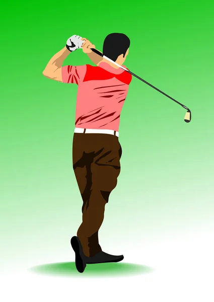 高尔夫球手用铁棍击球 矢量3D说明 — 图库矢量图片