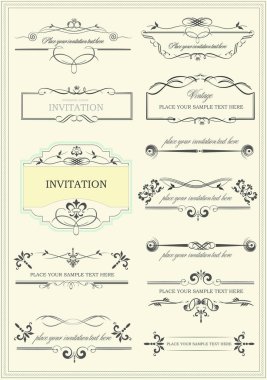 Örnek metin ile süslü vektör çerçeveleri ve süslemeleri. Davet ya da duyuru olarak mükemmel. Bütün parçalar ayrı. Renk değiştirmek ve düzenlemek kolay.