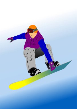 Snowboard adam silueti. Vektör 3d illüstrasyon