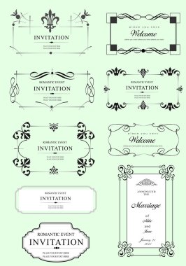 Hat elemanları ve çerçeve vintage seti. Vektör illüstrasyonu