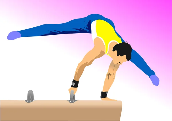 人の体操のセット ポンメルホース 3Dベクトル図 — ストックベクタ