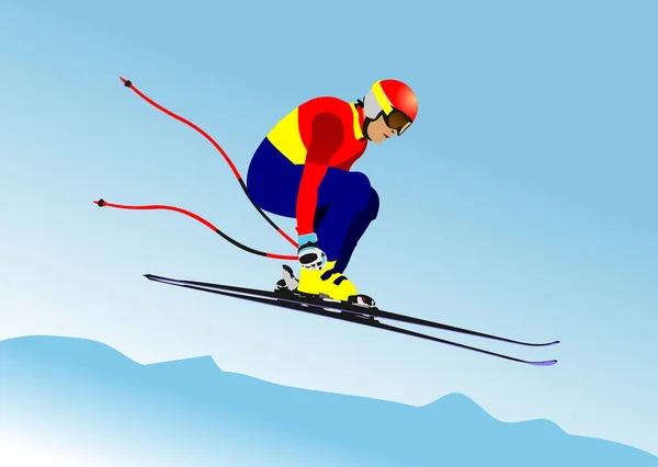Esquiador Esquiando Cuesta Abajo Vector Ilustración Color — Archivo Imágenes Vectoriales