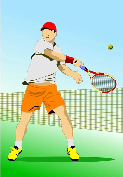 Tennisspelaraffisch Färgad Vektor Illustration För Designers — Stock vektor