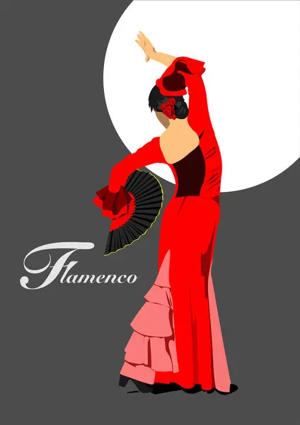 Belle Jeune Femme Dansant Flamenco Isolée Sur Blanc Illustration Vectorielle — Image vectorielle