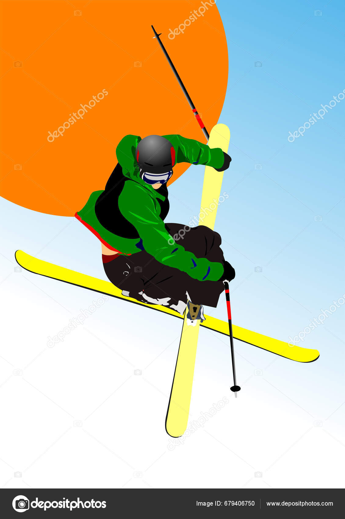 Slopestyle Freestyle Ski Vector Color Illustration Stock Vector by