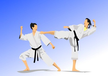 Doğulu dövüş sporları. Renkli 3d vektör illüstrasyonu