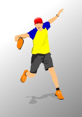 Kulüp ya da takım tasarımı için Pickleball oyuncusu. Vektör 3d illüstrasyon.