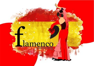 Flamenko dansı yapan güzel bir genç kadın. Vektör 3d illüstrasyon