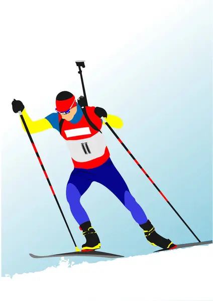 Biathlon Corredor Silhueta Colorida Disparar Ilustração Vetorial — Vetor de Stock