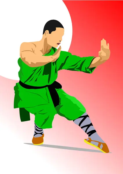 Oriental Combat Sports Colored Vector Illustration — Stock Vector