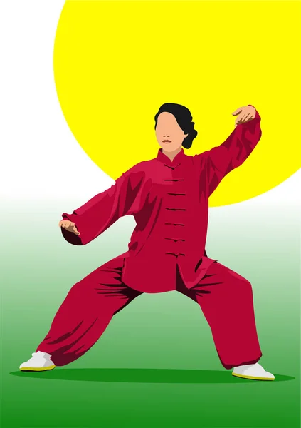 Oriental Combat Sports Shu Colored Vector Illustration — Stock Vector