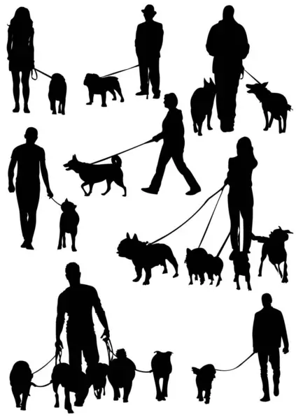 Set Von Hunden Silhouette Vektor Schwarz Weiß Illustration — Stockvektor