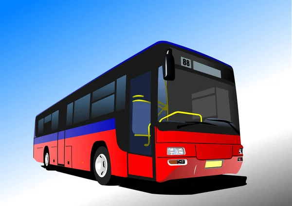 Kırmızı Mavi Şehir Otobüsü Yolda Koç Vektör Illüstrasyon — Stok Vektör
