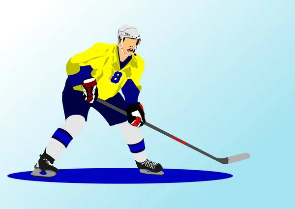 Ice Hockey Player Poster Colored Vector Illustration Designers — Stock Vector