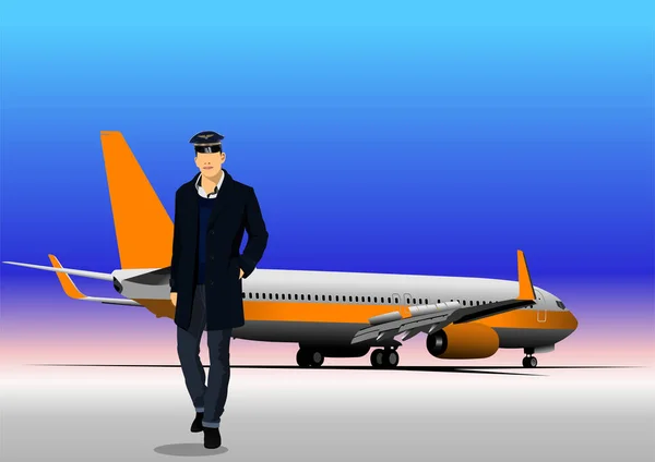 Flygplats Scen Med Flygplan Och Pilotbilder Vektor Illustration För Designers — Stock vektor
