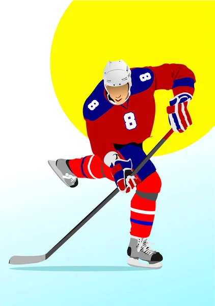 Хоккеист Векторная Цветная Иллюстрация — стоковый вектор