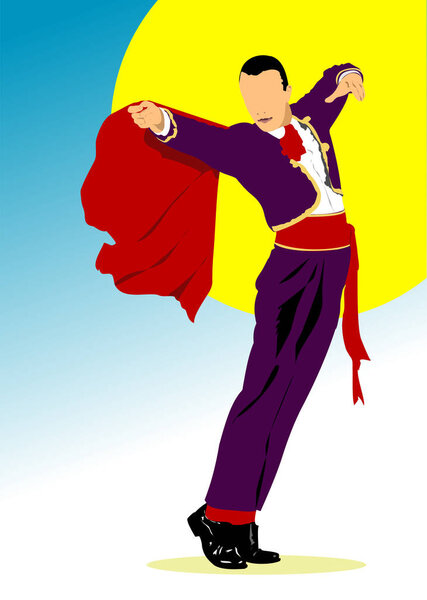 Молодой человек танцует фламенко. Векторное трехмерное иллюстрирование