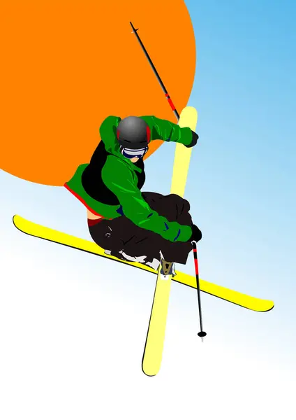 Slopestyle Freestyle Skidor Vektor Färg Illustration — Stock vektor