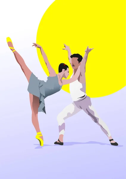 Les Danseurs Ballet Modernes Ont Coloré Illustration Vecteur — Image vectorielle