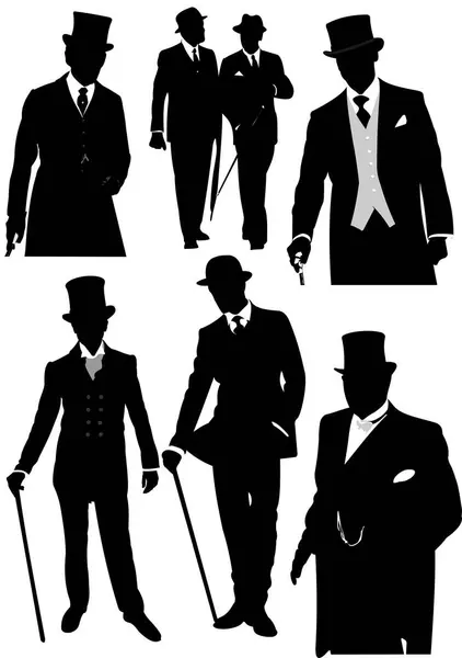 Sada Siluet Londýnských Gentlemanů Vektorová Ilustrace Royalty Free Stock Ilustrace