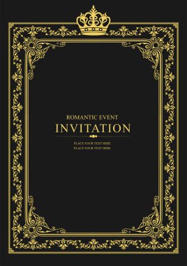 Koyu arkaplanda altın bir süs. Davetiye olarak kullanılabilir. Kitap kapağı. Vektör illüstrasyonu
