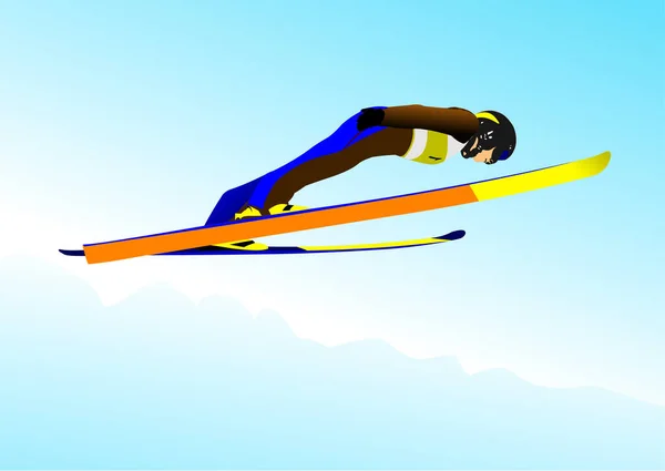 Winter sport silhouettes. Ski  jumping Vector Color 3d  illustration