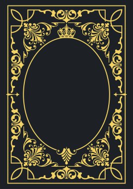 Koyu arkaplanda altın bir süs. Davetiye olarak kullanılabilir. Kitap kapağı. Vektör çizimi. El çizimi illüstrasyon