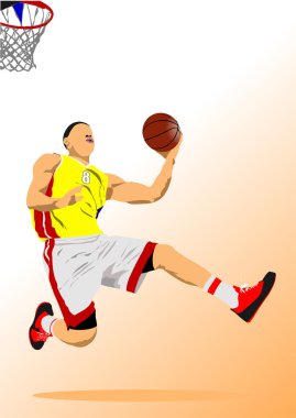 Basketbolcu siluetleri. Tasarımcılar için Renkli Vektör 3 boyutlu illüstrasyon. El çizimi illüstrasyon