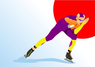 Hız pateni koşucusu. Vektör 3 boyutlu illüstrasyon. El çizimi illüstrasyon