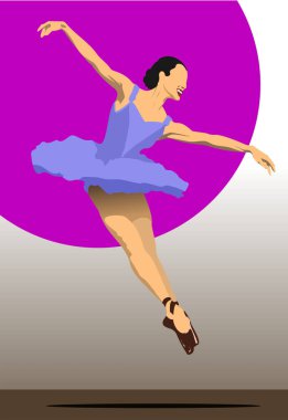 Dansçıların siluetlerinin kompozisyonu. Renk Vektörü illüstrasyonu. El çizimi illüstrasyon