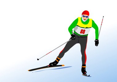 Kayak koşucusu. Renkli 3d Vektör el çizimi