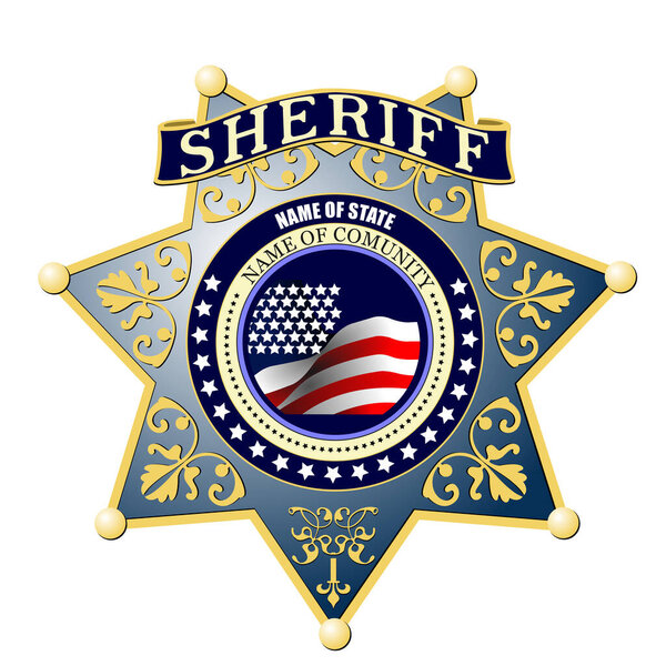 Sheriff badge on a white background. Color  vector 3d illustration. Hand drawn illustrationv