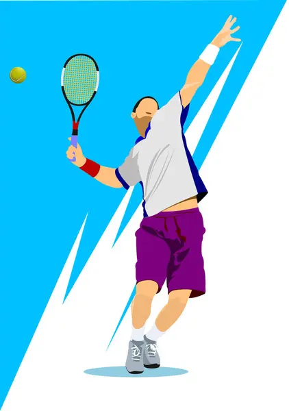 Tennisspelaraffisch Färgad Vektor Illustration För Designers Handritad Illustration Stockvektor