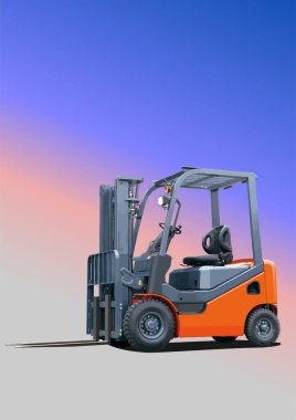 Sanayi turuncu forklift. 3d renk vektör illüstrasyonu. El çizimi