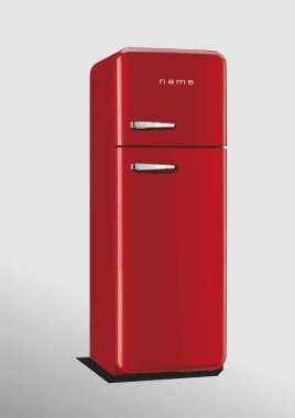 Turuncu Yurtiçi Buzdolabı. 3d renk vektör el çizimi illüstrasyonu