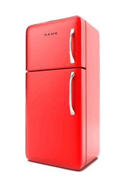 Turuncu Yurtiçi Buzdolabı. 3d renk vektör el çizimi illüstrasyonu