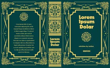 Süslü deri kitap kapağı ve eski süs çerçeveleri. Royal Golden tarzı tasarım. Tarihi bir roman. Oriental stil Vektör çizimi. El çizimi illüstrasyon