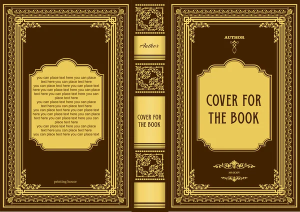 Süslü deri kitap kapağı ve eski süs çerçeveleri. Royal Golden tarzı tasarım. Tarihi bir roman. Oriental stil Vektör çizimi. El çizimi illüstrasyon