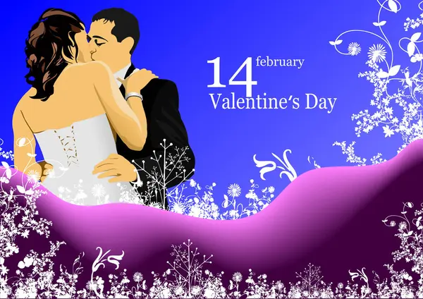 Capa Para Dia Dos Namorados Com Casal Beijando Vector Ilustração — Vetor de Stock