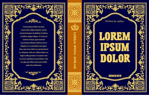 Süslü deri kitap kapağı ve eski süs çerçeveleri. Royal Golden tarzı tasarım. Tarihi bir roman. Oriental stil Vektör çizimi. El çizimi illüstrasyon