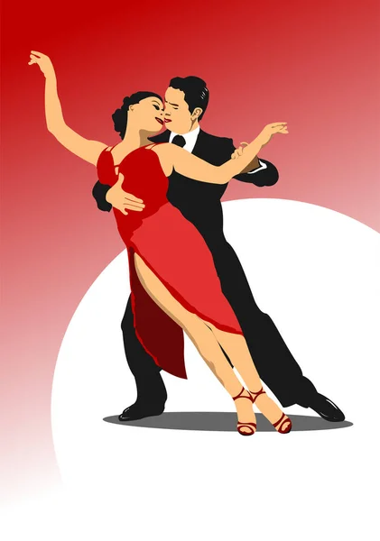 Couple Dancing Tango Vector Hand Drawn Colored Illustration Royalty Free Stock Vectors