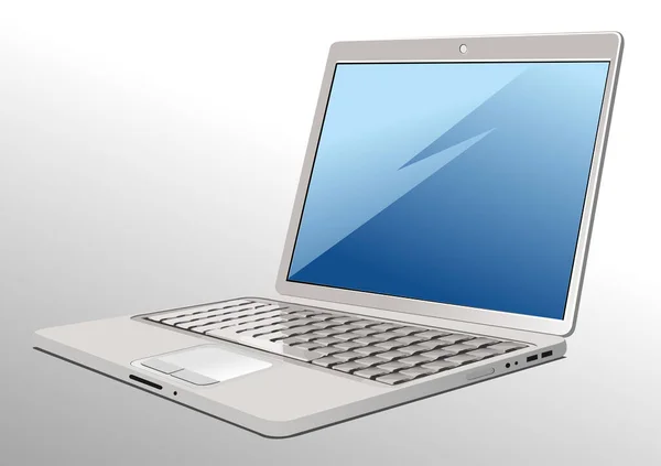 Laptop Komputer Niebieski Ekran Izolowanym Białym Ilustracja Wektora Ręcznie Rysowane Ilustracja Stockowa