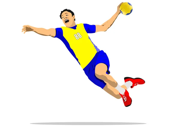 Junger Mann Beim Handballspielen Farbvektorillustration Handgezeichnete Illustration Stockvektor