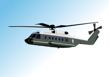 Ordu helikopteri. Vektör 3d el çizimi illüstrasyon