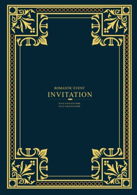 Koyu arkaplanda altın bir süs. Davetiye olarak kullanılabilir. Kitap kapağı. Vektör çizimi. El çizimi illüstrasyon