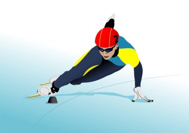 Kısa pist sürat pateni. 3d vektör renk el çizimi