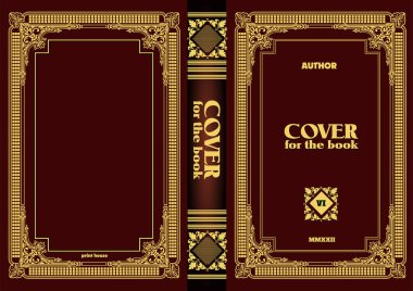 Süslü deri kitap kapağı ve eski süs çerçeveleri. Royal Golden tarzı tasarım. Tarihi bir roman. Oriental stil Vektör çizimi. El çizimi illüstrasyon